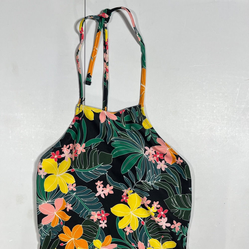 Old Navy Resort Beachy Tropical Floral High Neck Halter One Piece Swim Womens XS